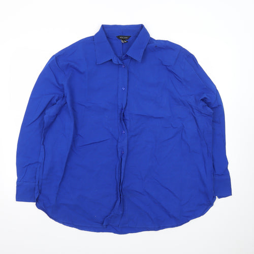 New Look Men's Blue Cotton Long Sleeve Button-Up Shirt Size 16