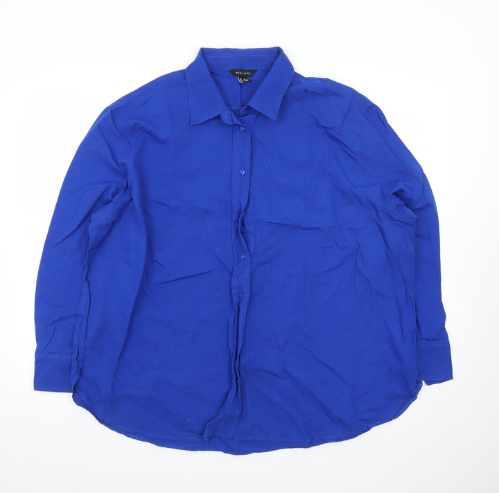 New Look Men's Blue Cotton Long Sleeve Button-Up Shirt Size 16