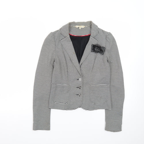 Red Herring Women Black White Striped Blazer Size 10 Classic Tailored Jacket