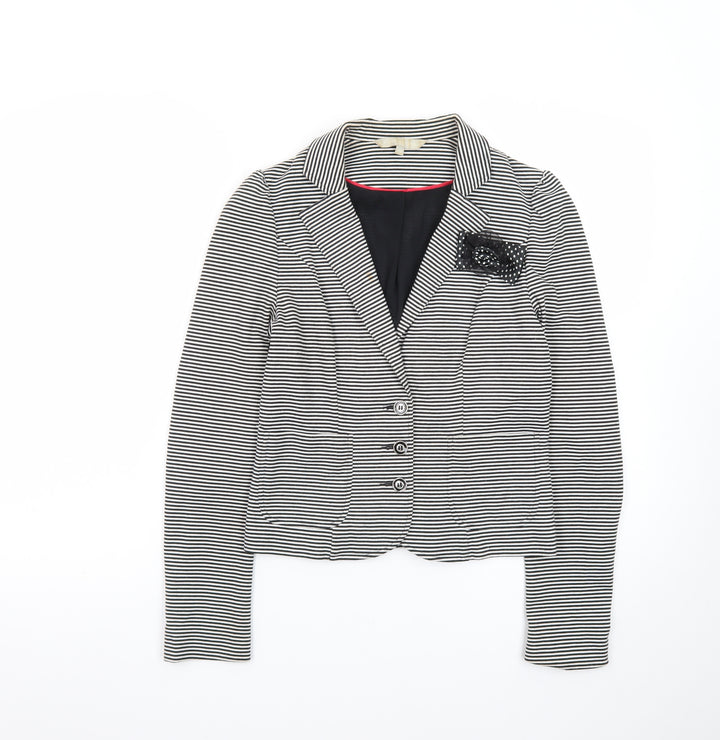 Red Herring Women Black White Striped Blazer Size 10 Classic Tailored Jacket