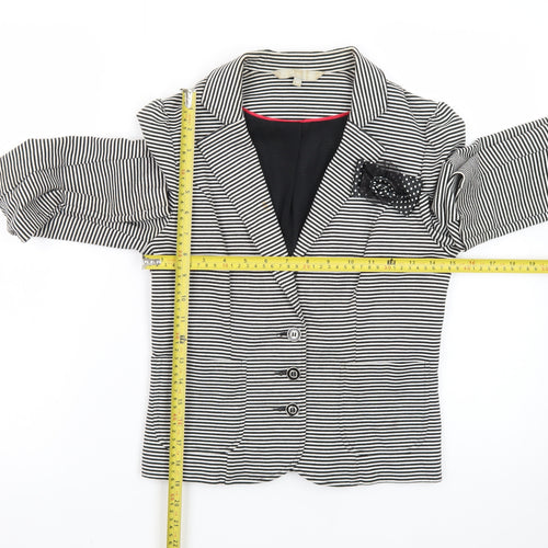 Red Herring Women Black White Striped Blazer Size 10 Classic Tailored Jacket