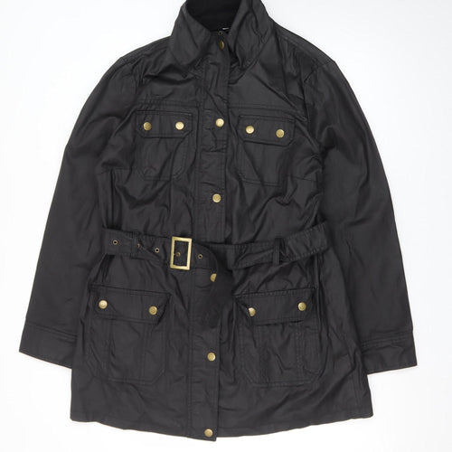 F&F Women's Black Belted Parka Jacket Size 16 Cotton Mid-Length