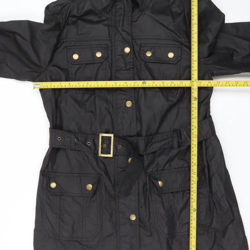 F&F Women's Black Belted Parka Jacket Size 16 Cotton Mid-Length