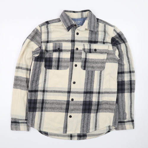Jack & Jones Men's Beige Checked Twill Button-Up Shirt Size L