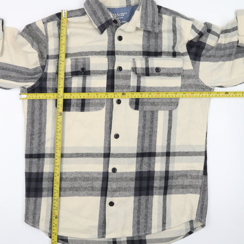 Jack & Jones Men's Beige Checked Twill Button-Up Shirt Size L