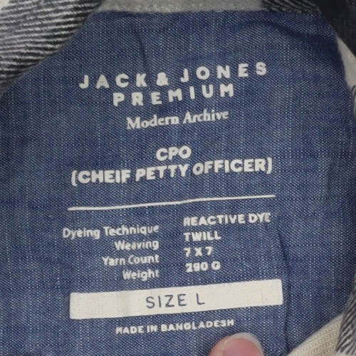 Jack & Jones Men's Beige Checked Twill Button-Up Shirt Size L