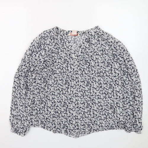 Mauvette Women's Blue Floral Long Sleeve Tunic Blouse Size 14