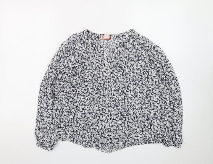 Mauvette Women's Blue Floral Long Sleeve Tunic Blouse Size 14