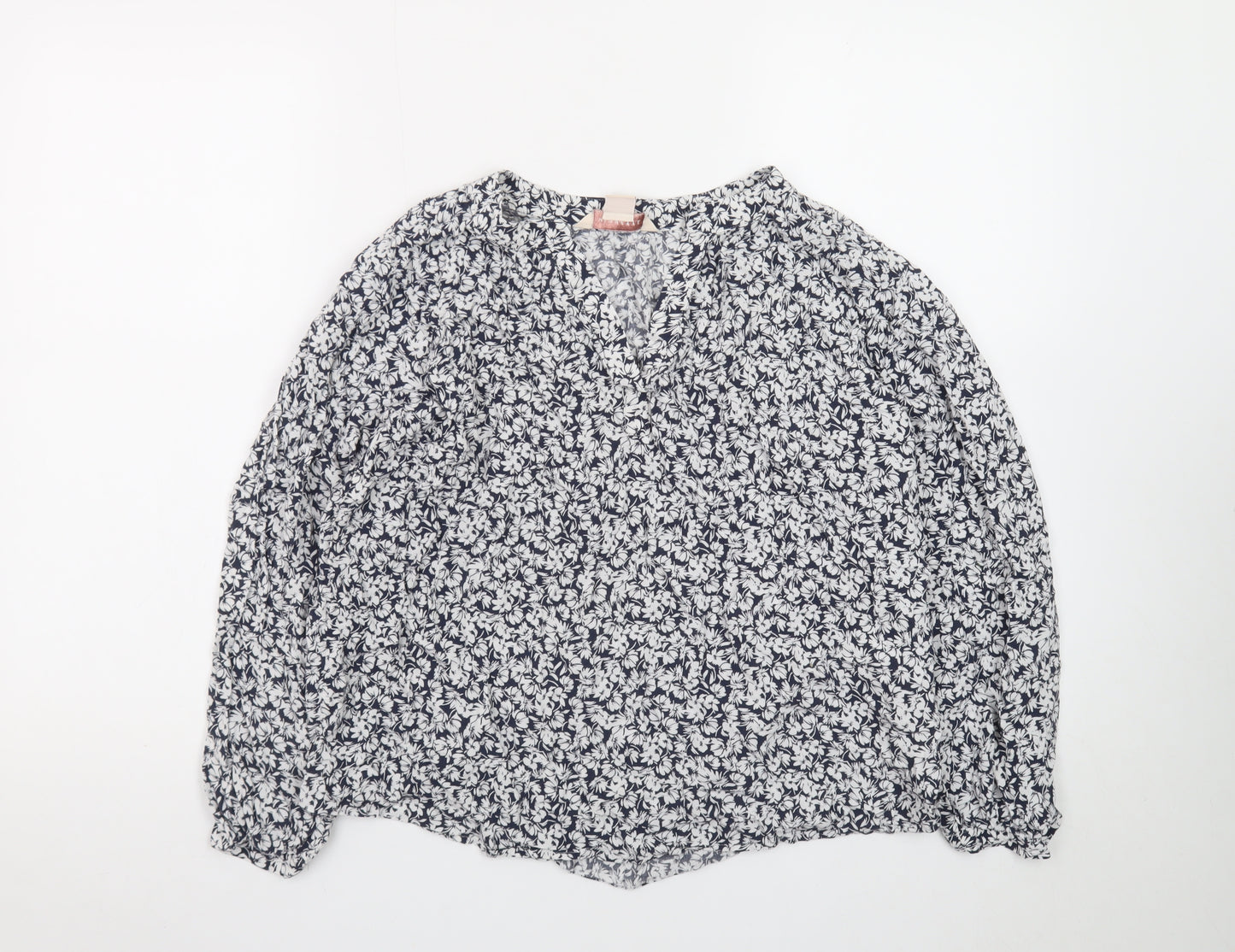 Mauvette Women's Blue Floral Long Sleeve Tunic Blouse Size 14