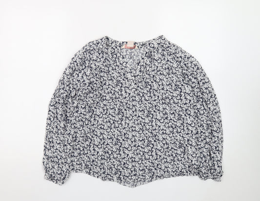 Mauvette Women's Blue Floral Long Sleeve Tunic Blouse Size 14