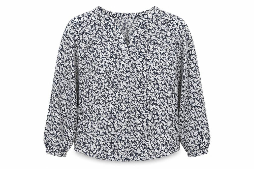 Mauvette Women's Blue Floral Long Sleeve Tunic Blouse Size 14