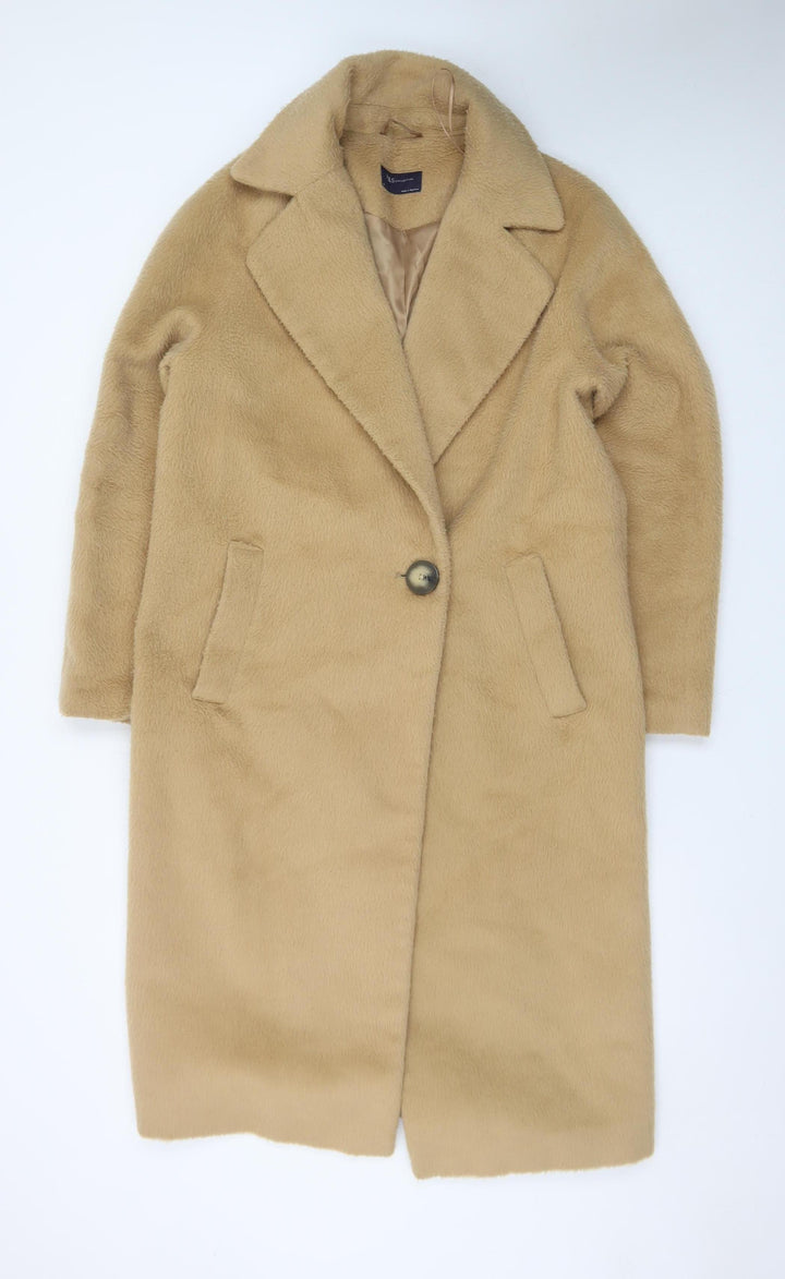 Marks and Spencer Women Beige Long Wool Blend Overcoat Size 10
