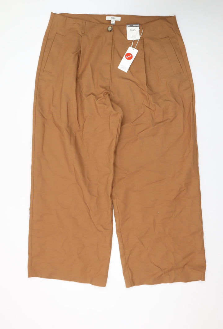 Marks and Spencer Women's Brown Wide-Leg Trousers Size 20 Regular
