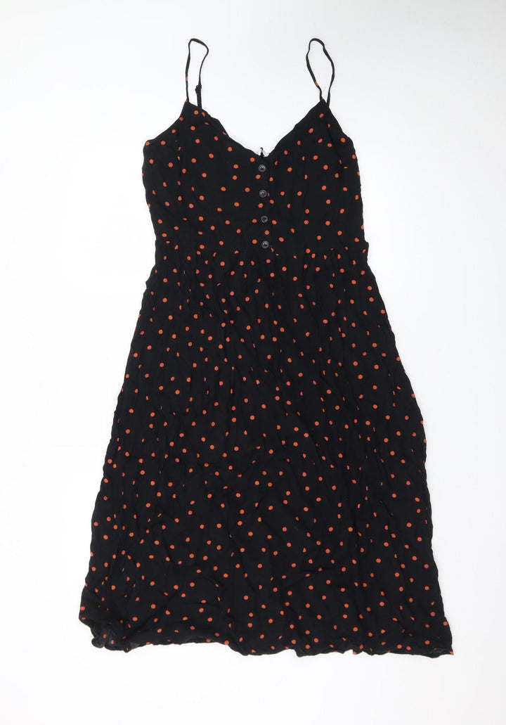 Warehouse Womens Black Polka Dot Midi Slip Dress Size 16