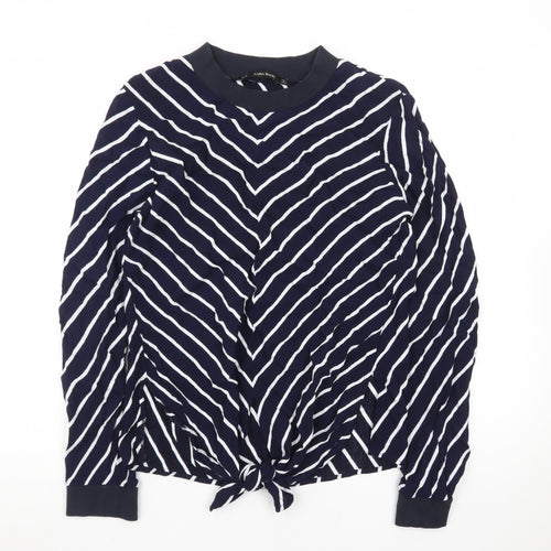 Zara Basic Women's Blue Striped Tie Hem Long Sleeve Blouse Size 12