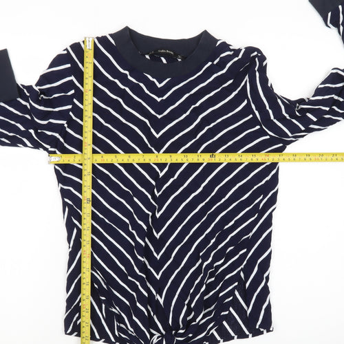 Zara Basic Women's Blue Striped Tie Hem Long Sleeve Blouse Size 12