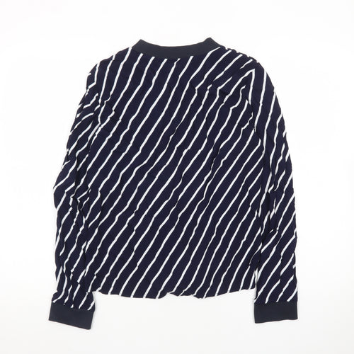 Zara Basic Women's Blue Striped Tie Hem Long Sleeve Blouse Size 12