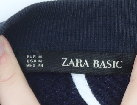Zara Basic Women's Blue Striped Tie Hem Long Sleeve Blouse Size 12
