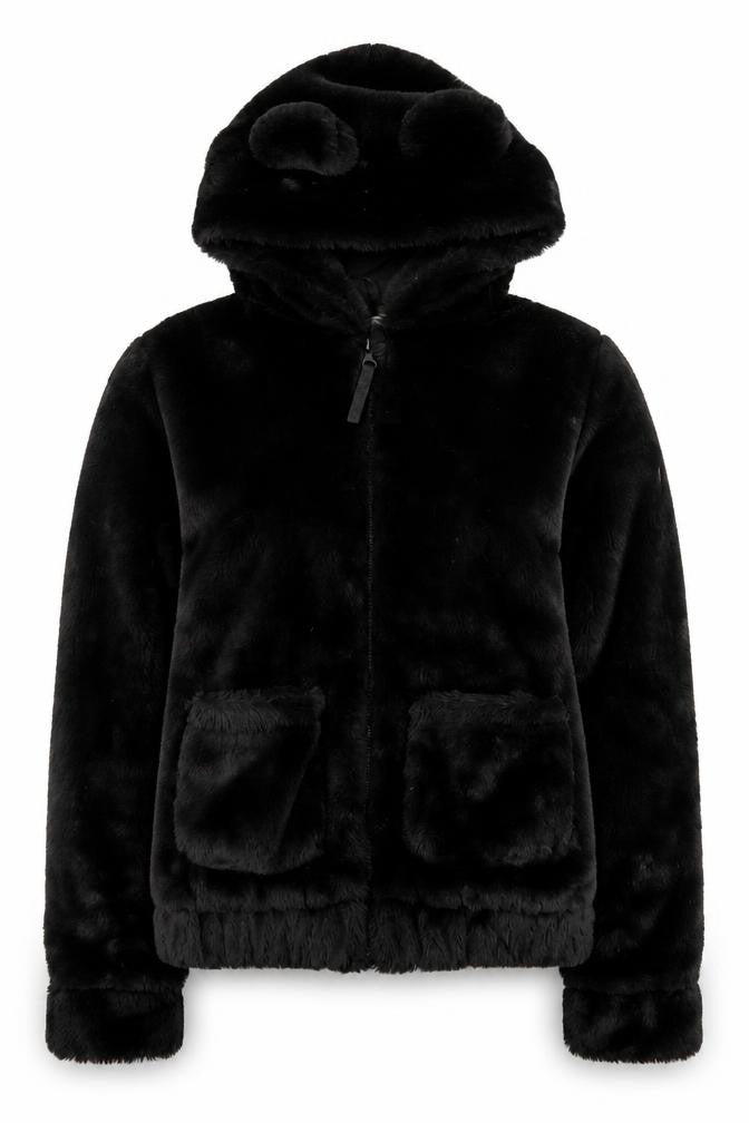 H&M Girls Black Faux Fur Full Zip Hooded Bear Ears Hoodie 10-12 Years