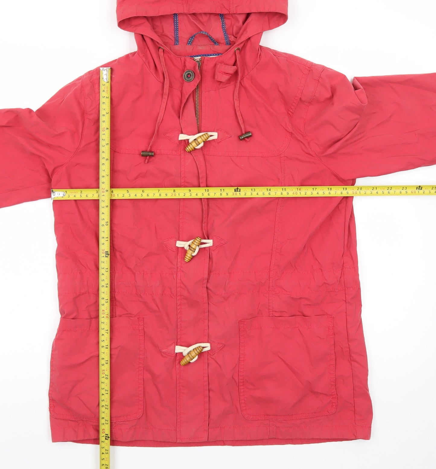 Fat Face Women's Red Cotton Hooded Toggle Jacket Size 14