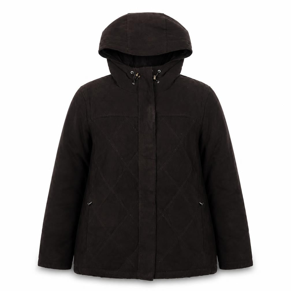 Front view of L.L.Bean Women's Brown Hooded Down Puffer Coat, size S, Regular