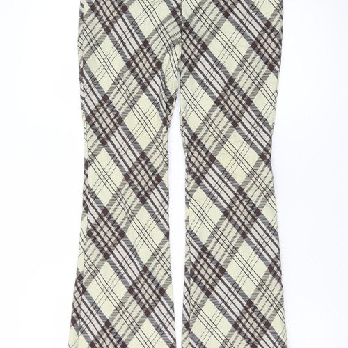 Topshop Womens Beige Check Flared Trousers Size 8 Stretch Cotton