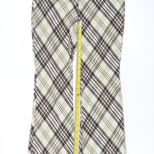 Topshop Womens Beige Check Flared Trousers Size 8 Stretch Cotton