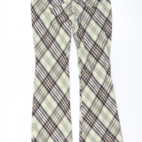 Topshop Womens Beige Check Flared Trousers Size 8 Stretch Cotton