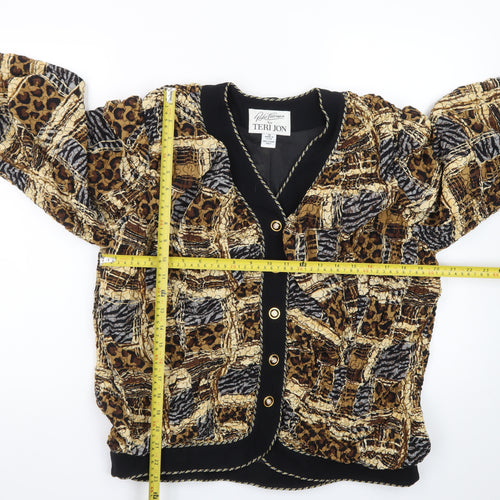Teri Jon Womens Multicoloured Animal Print Silk Bomber Jacket Size 10