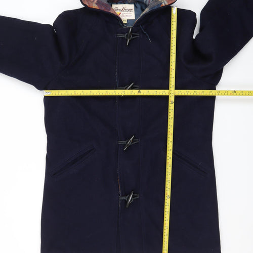Fox Knapp Men's Blue Wool Duffle Coat Size 40 Hooded Mid-Length