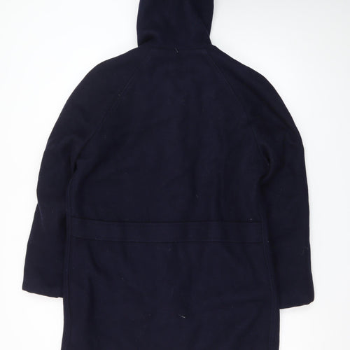 Fox Knapp Men's Blue Wool Duffle Coat Size 40 Hooded Mid-Length