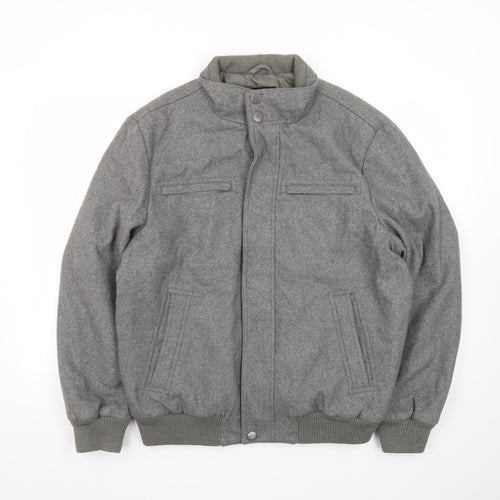 London Fog Men's Grey Wool Blend Bomber Jacket M