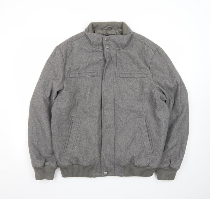 London Fog Men's Grey Wool Blend Bomber Jacket M