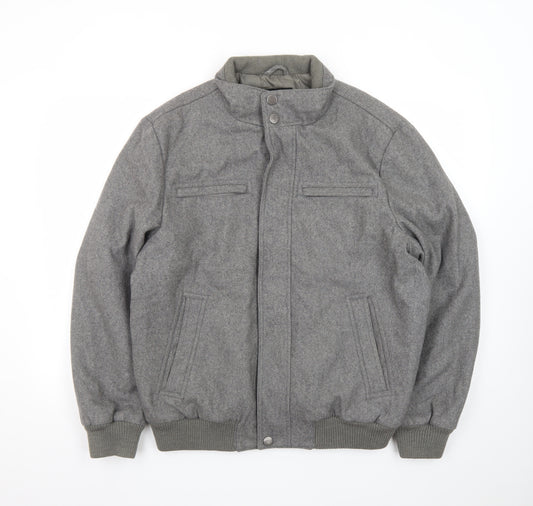 London Fog Men's Grey Wool Blend Bomber Jacket M