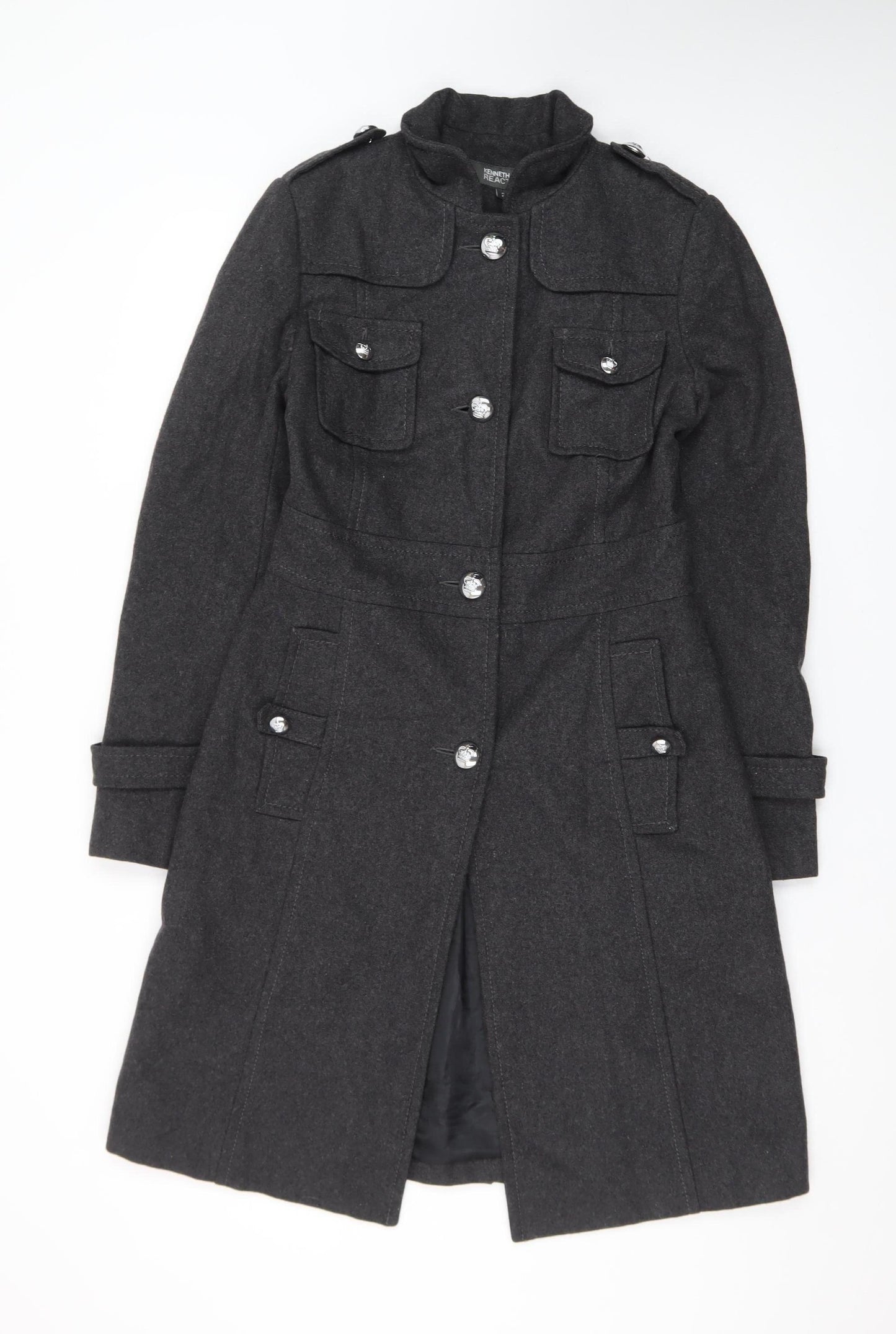 Kenneth Cole Reaction Men's Grey Wool Military Coat Size S Long