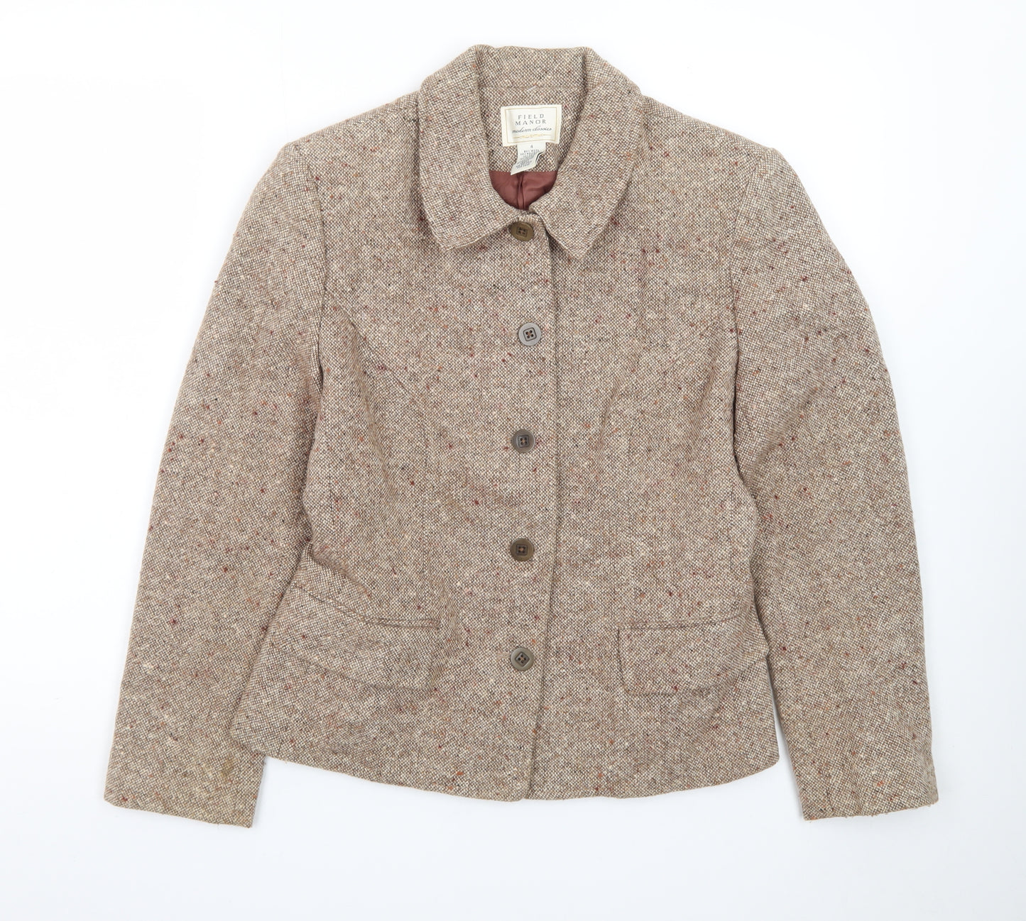 Field Manor Women's Beige Wool Blend Tailored Blazer Size 4 Classic Fit