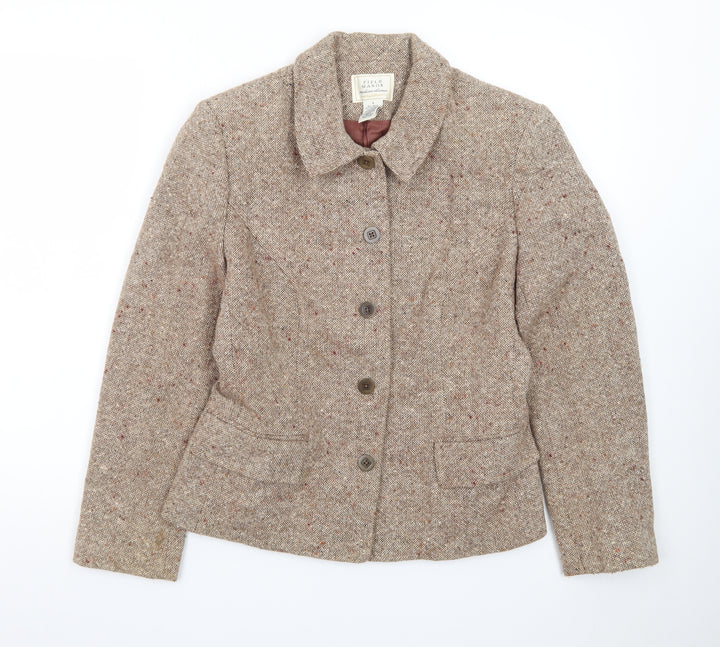 Field Manor Women's Beige Wool Blend Tailored Blazer Size 4 Classic Fit