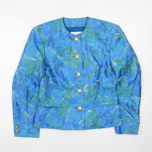 Mondi Women's Blue Floral Brocade Suit Jacket Size 8 Classic Tailored