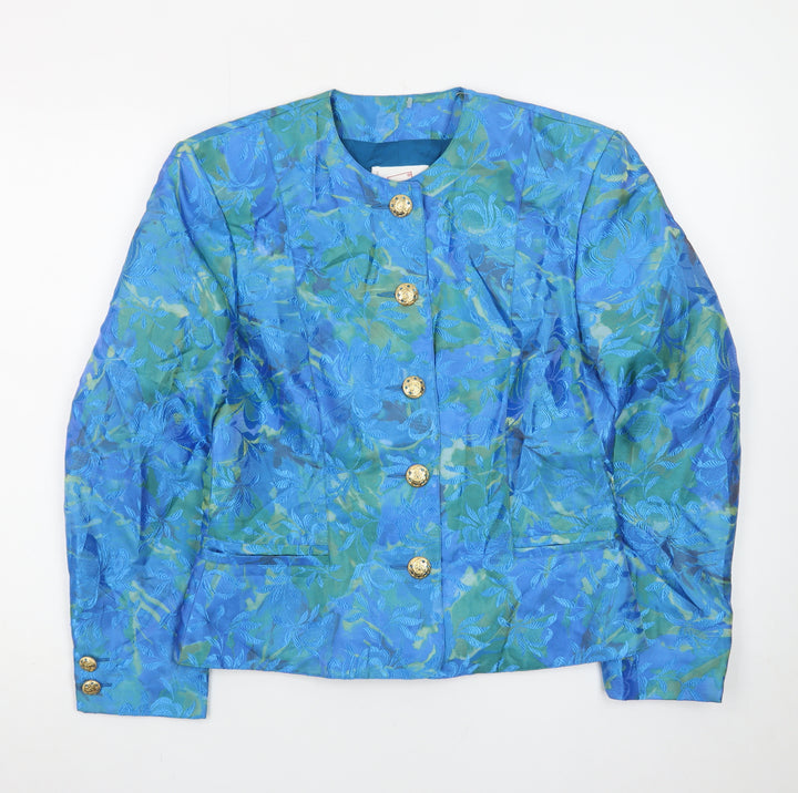 Mondi Women's Blue Floral Brocade Suit Jacket Size 8 Classic Tailored