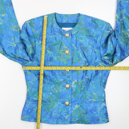 Mondi Women's Blue Floral Brocade Suit Jacket Size 8 Classic Tailored