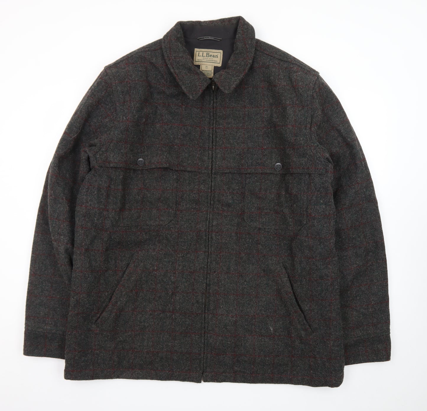 L.L.Bean Men’s Grey Checked Wool Blend XL Tall Lined Jacket