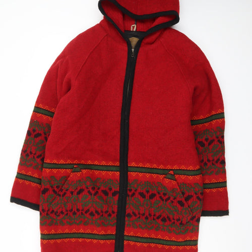 Woolrich Men's Red Wool Full Zip Hooded Fair Isle Jacket Size M