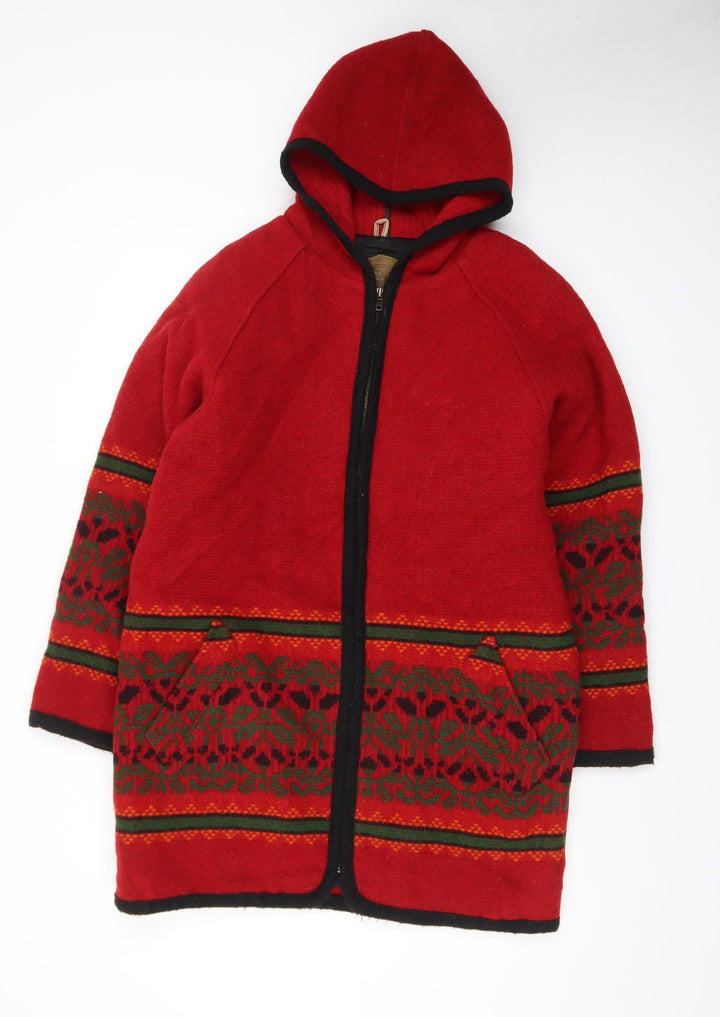 Woolrich Men's Red Wool Full Zip Hooded Fair Isle Jacket Size M