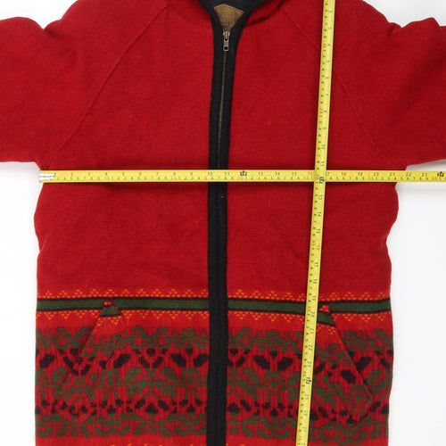 Woolrich Men's Red Wool Full Zip Hooded Fair Isle Jacket Size M