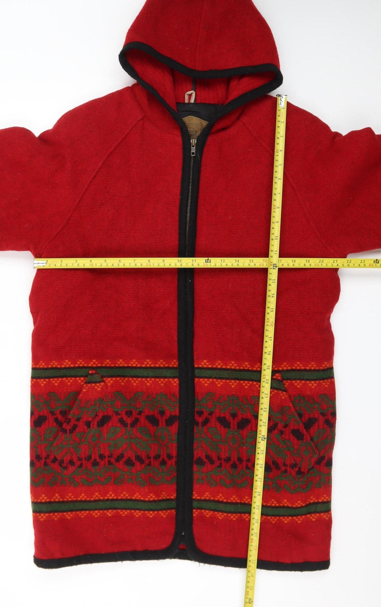 Woolrich Men's Red Wool Full Zip Hooded Fair Isle Jacket Size M