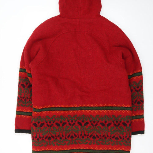 Woolrich Men's Red Wool Full Zip Hooded Fair Isle Jacket Size M