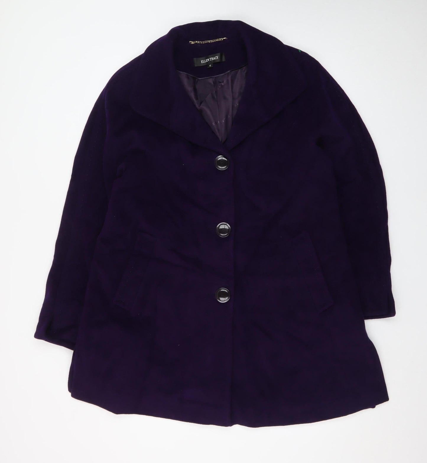 Ellen Tracy Women's Purple Wool Blend Mid-Length Overcoat Size 12