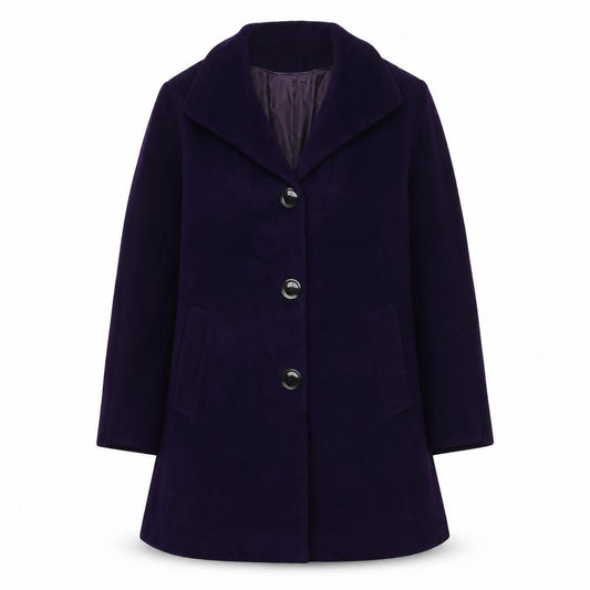 Front view of Ellen Tracy Women's Purple Wool Blend Mid-Length Overcoat, size 12