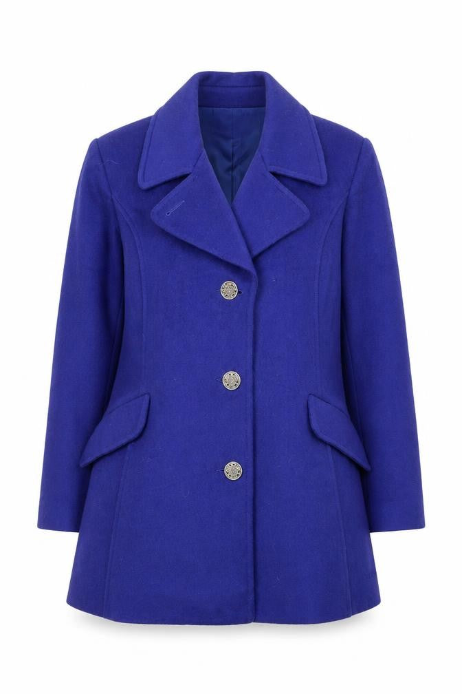 Front view of Talbots Women's Blue Wool Blend Mid-Length Pea Coat, size 12