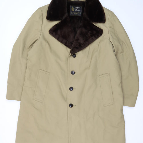 London Fog Men's Beige 44 Classic Overcoat with Faux Fur Collar